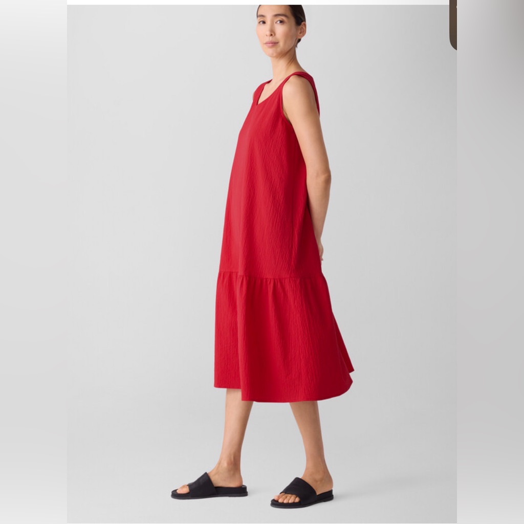 Eileen Fisher Red Crimson Scoop Neck Calf Length Sleeveless Women's Midi Dress S
